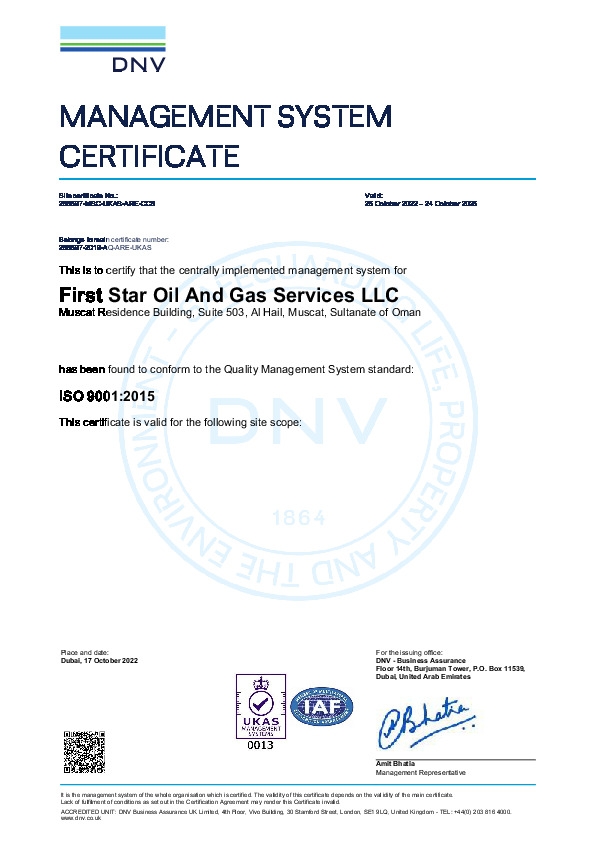 ISO 9001 - First Star Oil And Gas Services LLC