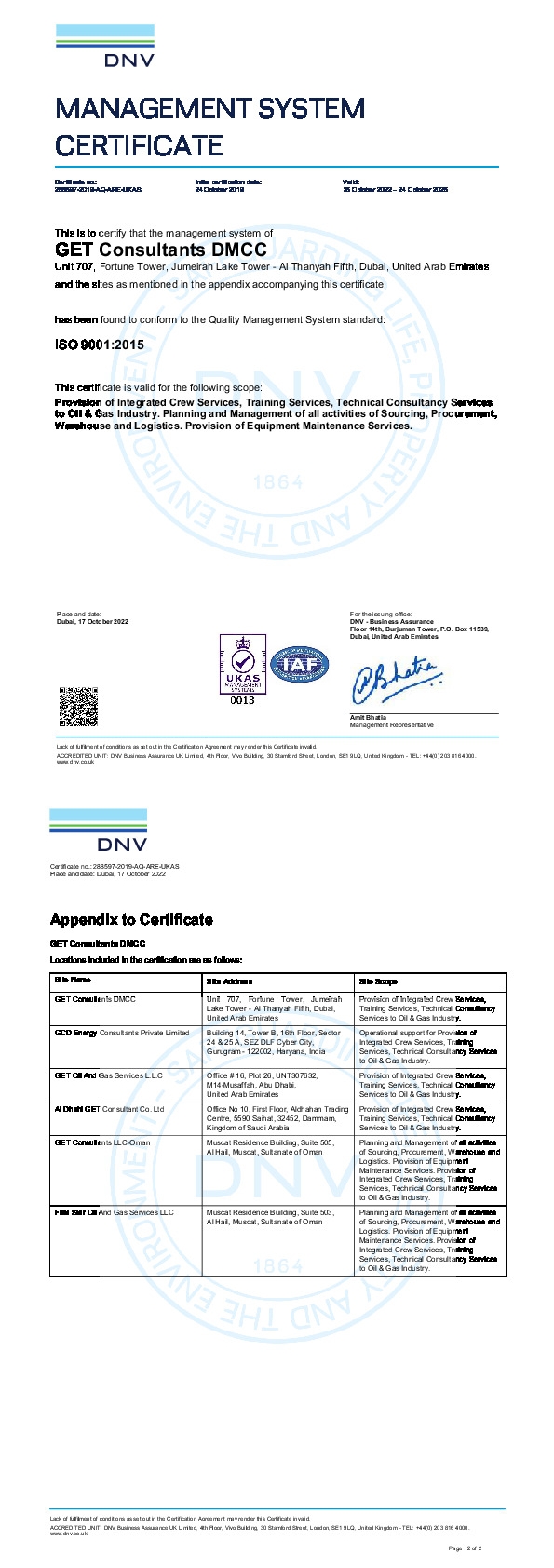 ISO-9001-GET Consultants DMCC - Main Certificate